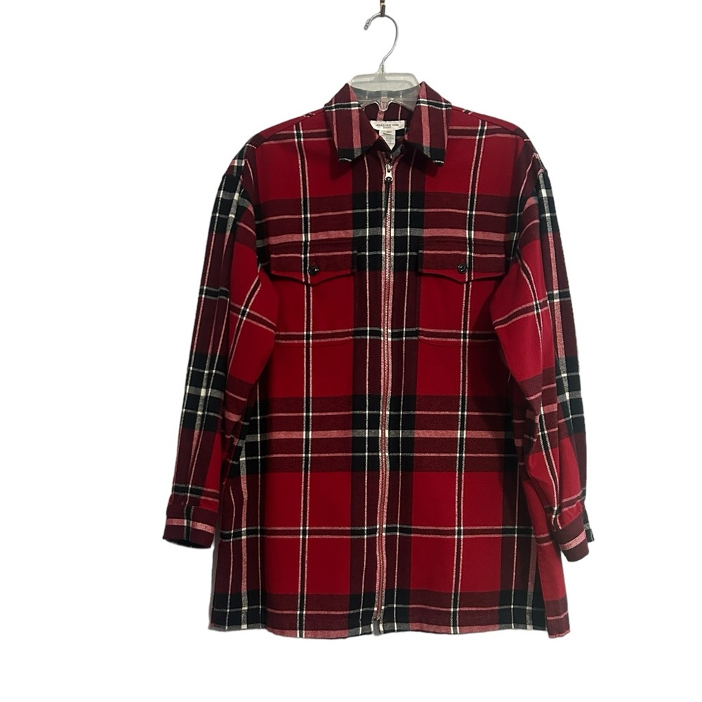 Jones Of New York Plaid Zip Front Long Flannel 100% Cotton Buffalo Plaid M